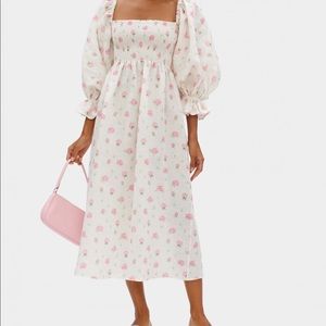 Sleeper Linen Atlanta Dress in Rose Print